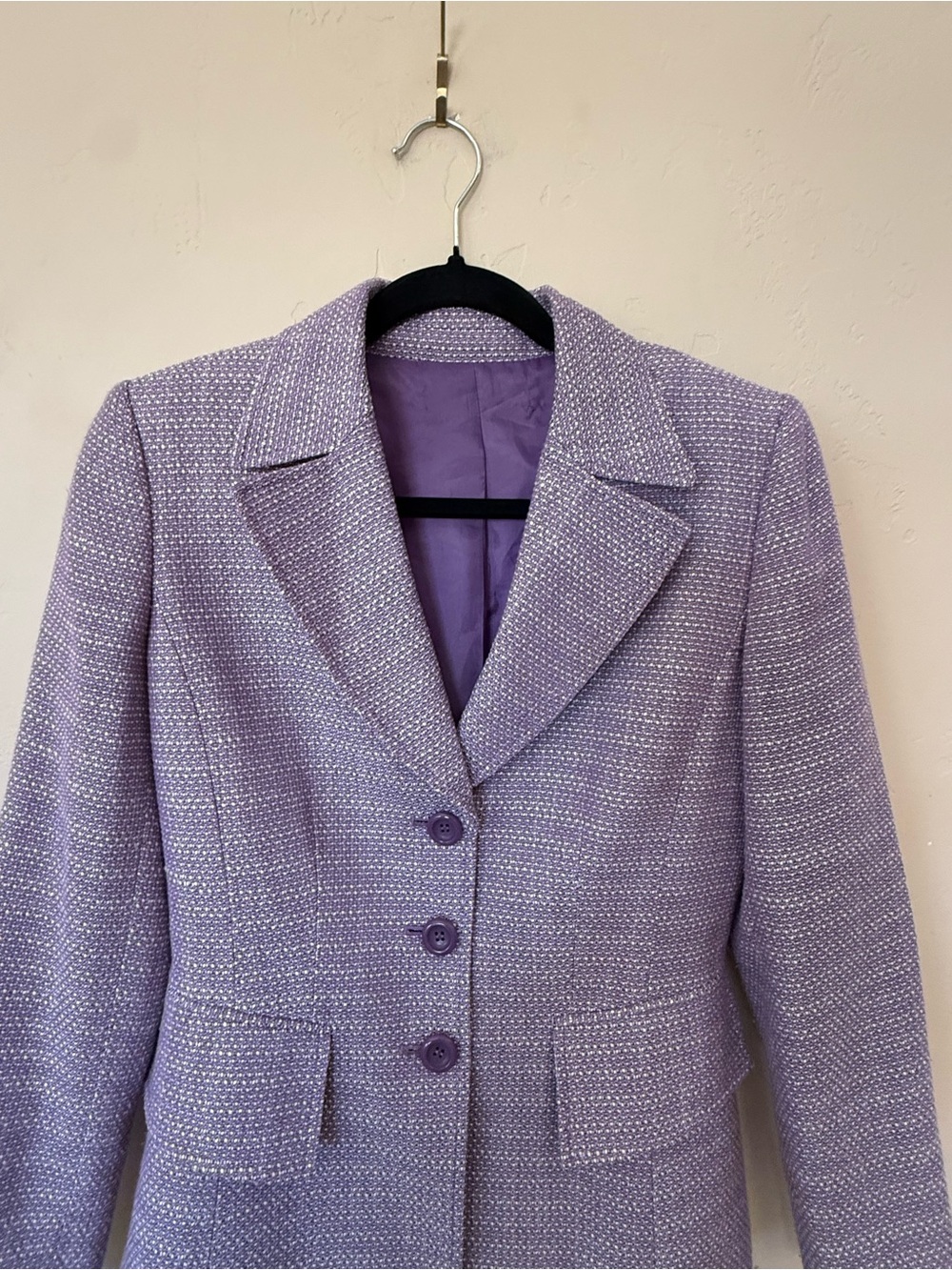 Lavender Tweed Blazer Jacket Purple Office Career Quiet Luxury Chic - Picture 9 of 10